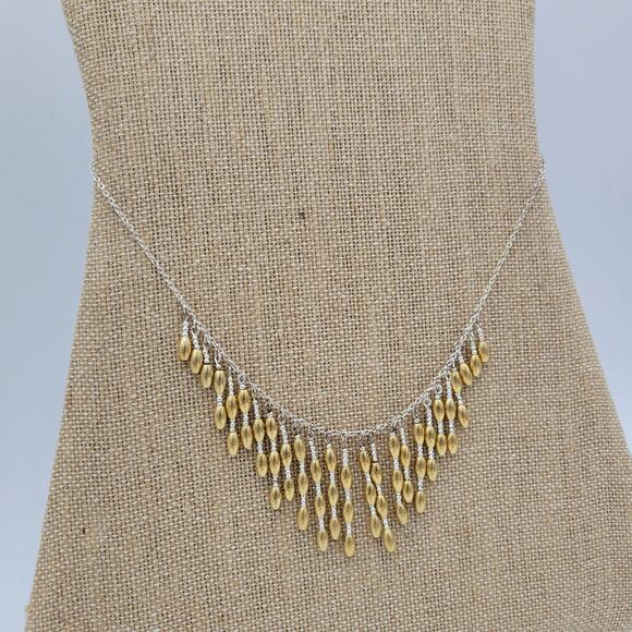 Vintage Napier‎ Metal Barrel Beads Bib Neckleace 19" Gold Silver Tone Dangling - Picture 3 of 12